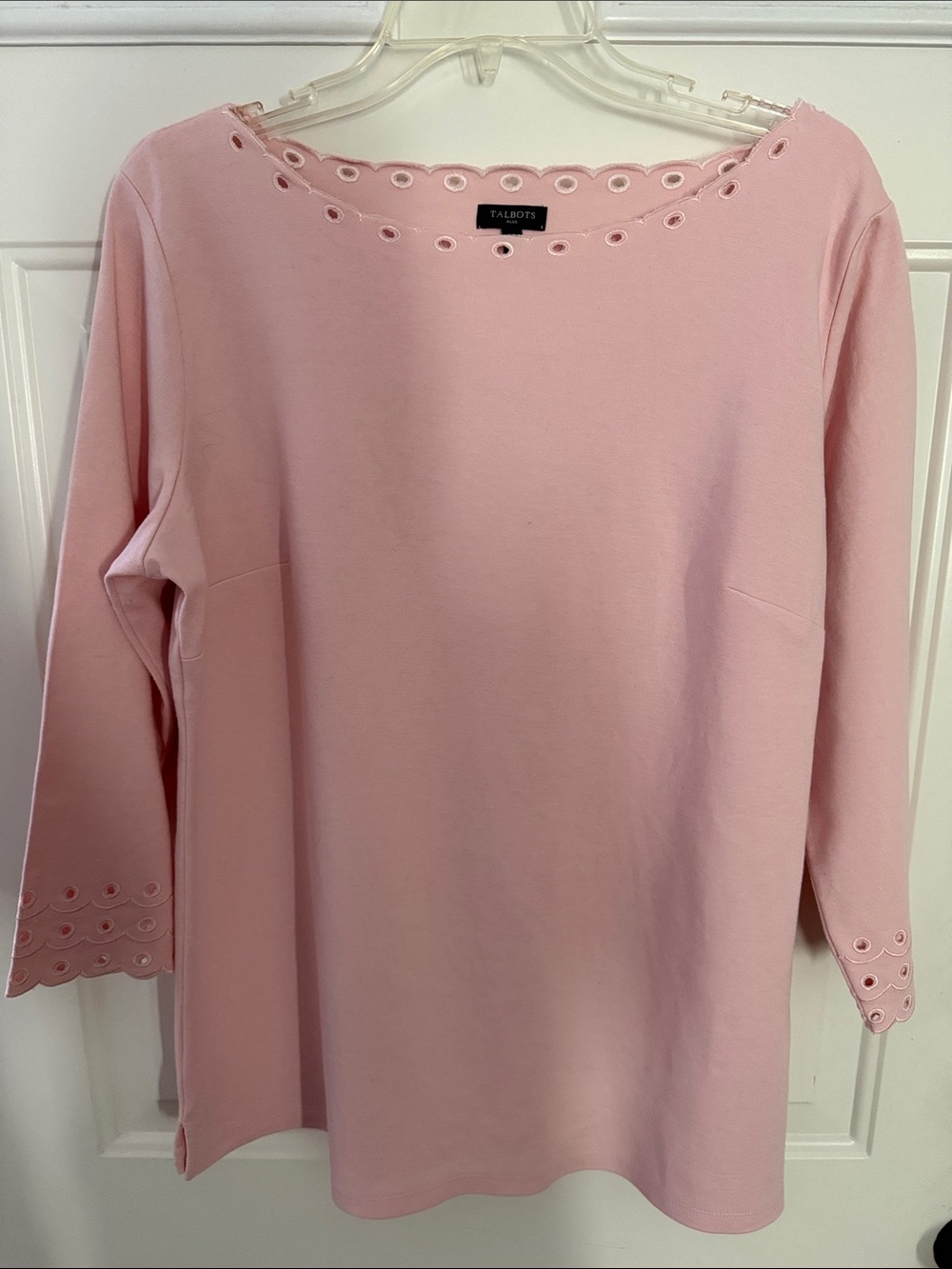 Talbots Pale Pink Eyelet-Trim Boatneck Sweatshirt